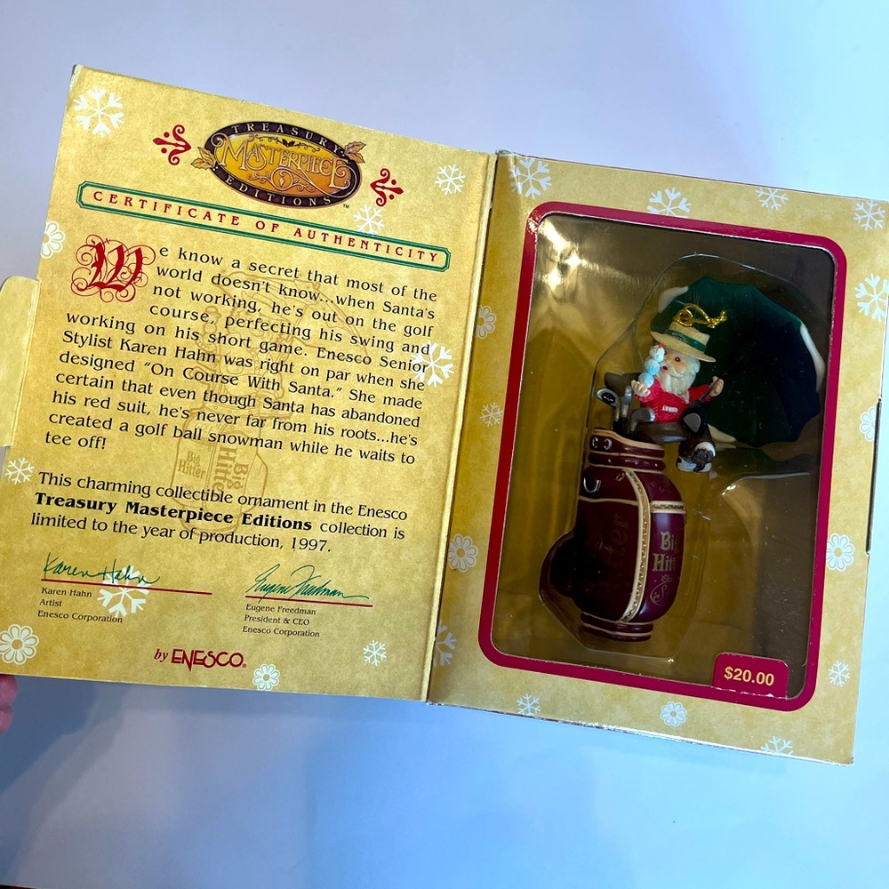 Enesco Masterpiece‎ Treasury Edition 1997 On Course w/ Santa Big Hitter Ornament
